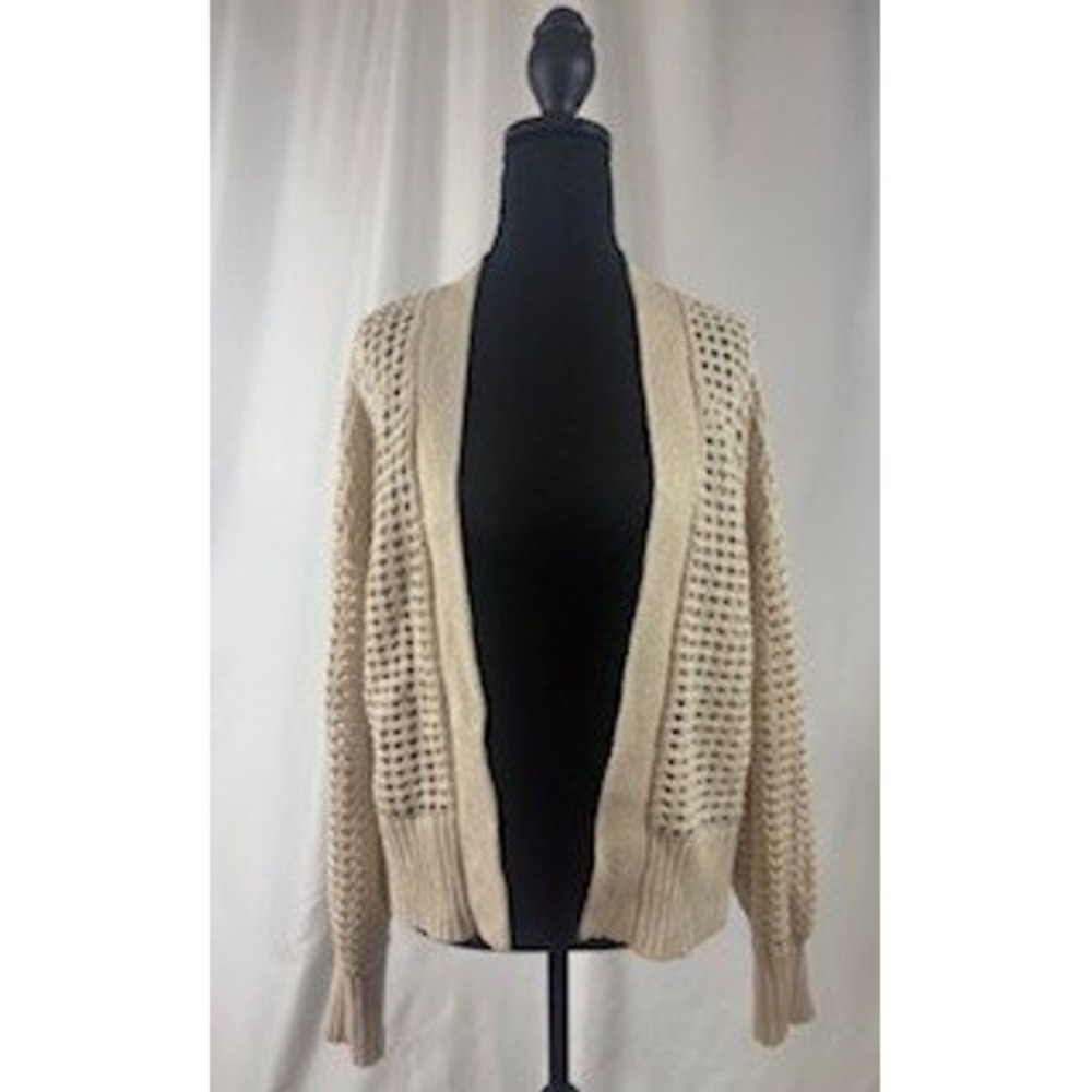 Pink Republic Cream Crochet Open Front Cardigan Sweater Size L Boho Lightweight